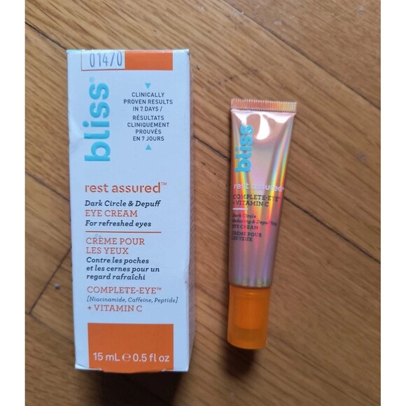Bliss Rest Assured Eye Cream Dark Circle & Depuffing Eye Cream + Vitamin C NWB! - Picture 1 of 3